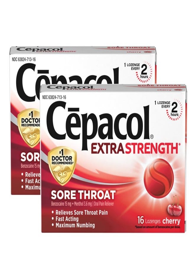 Cepacol Maximum Strength Throat Drop Lozenges, Cherry, 16 Count (Pack of 2) - Image 1